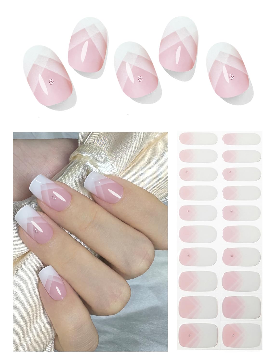 Wahrshei semi cured gel nail strips French gradient for quick manicure