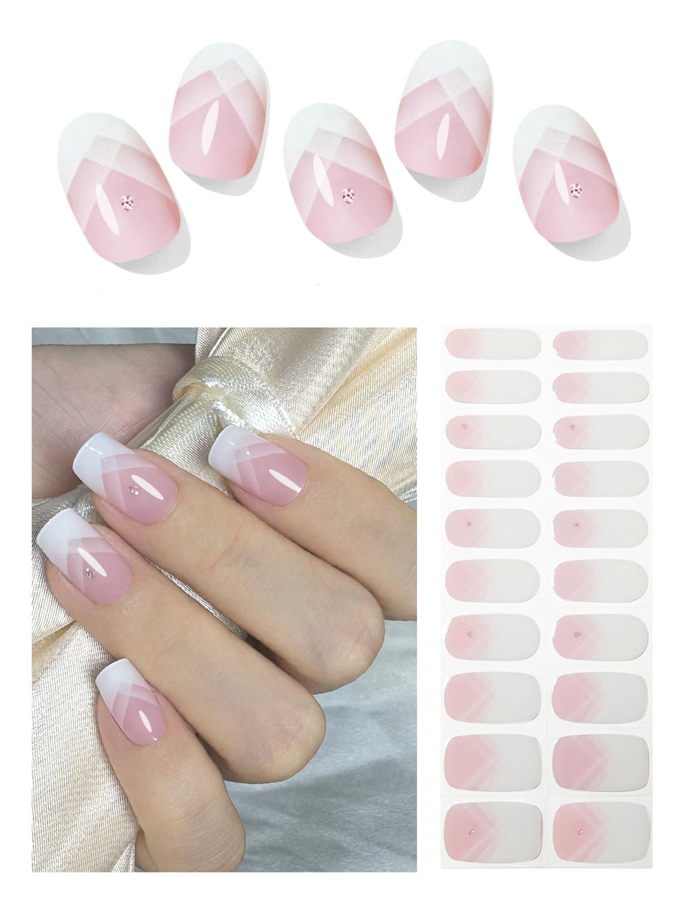 Wahrshei semi cured gel nail strips French gradient for quick manicure