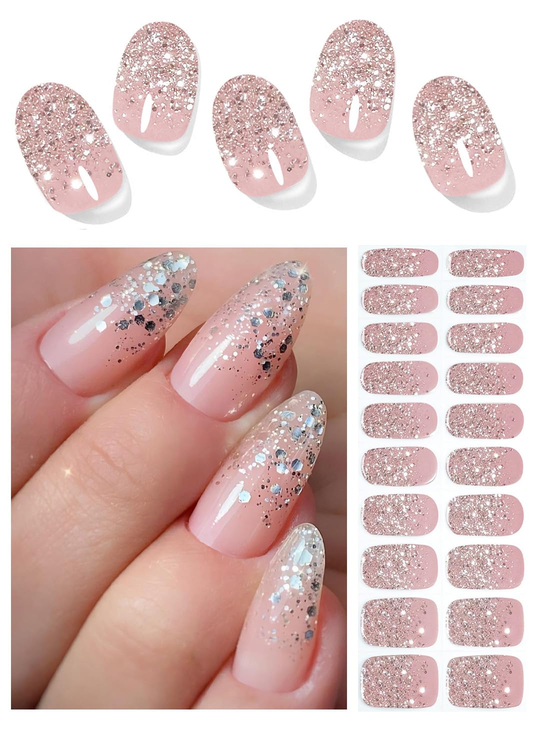 Wahrshei semi cured nail strips pack close-up showing glossy finish for lasting manicure.