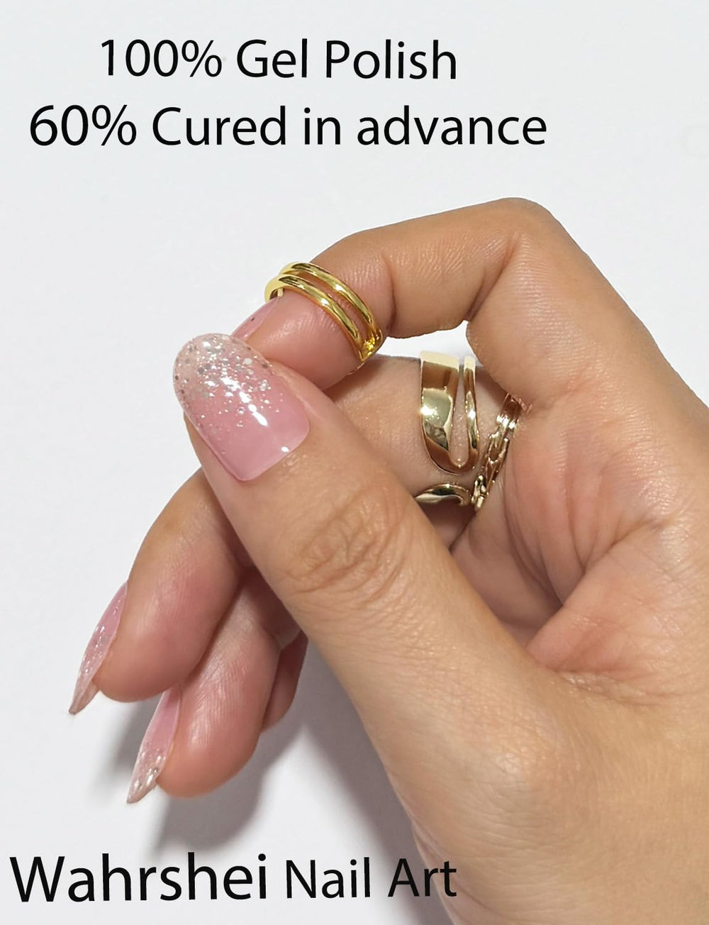 Wahrshei semi cured nail strips shown under UV light for quick 60-second cure.