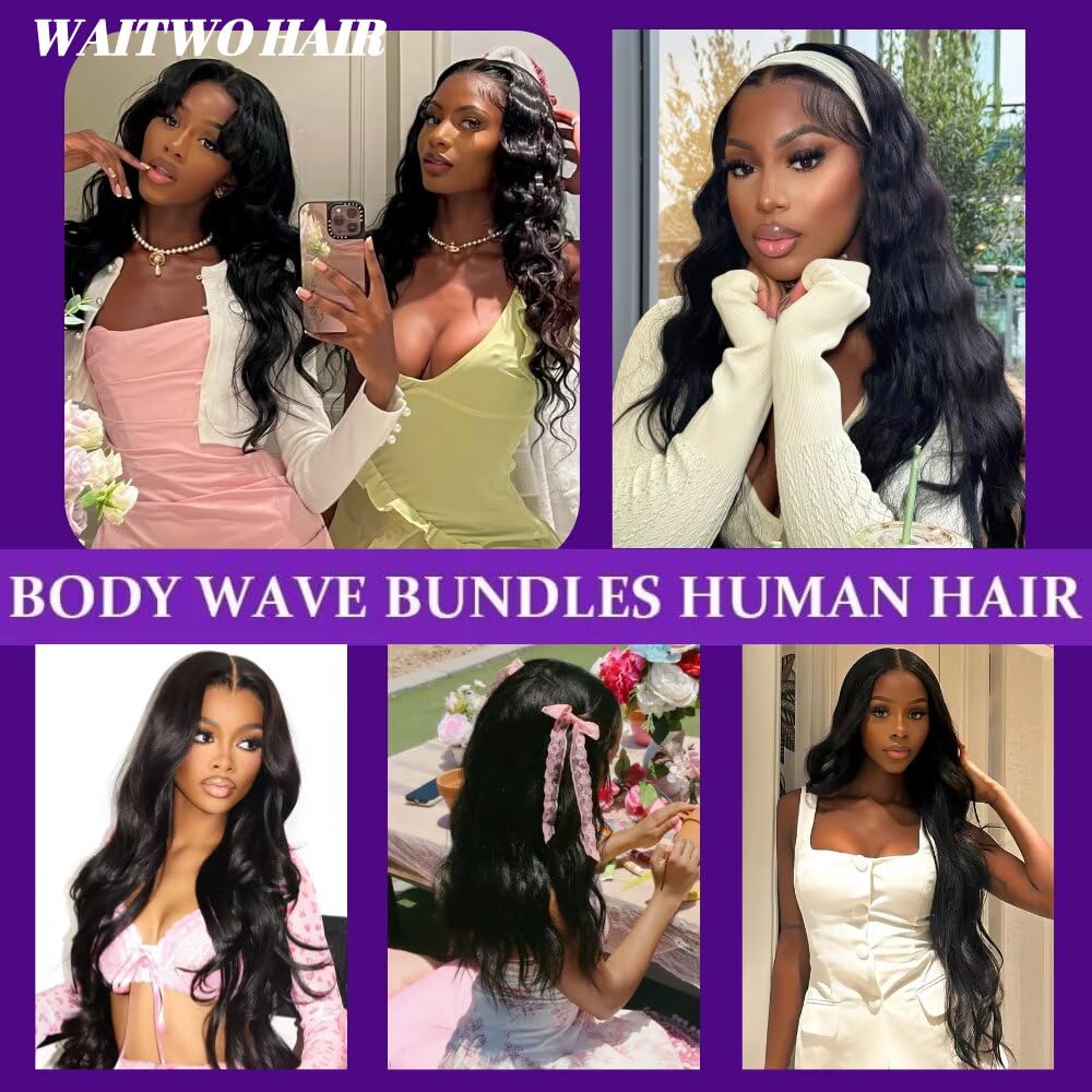 WAITWO virgin Brazilian hair weft blending with natural black extensions