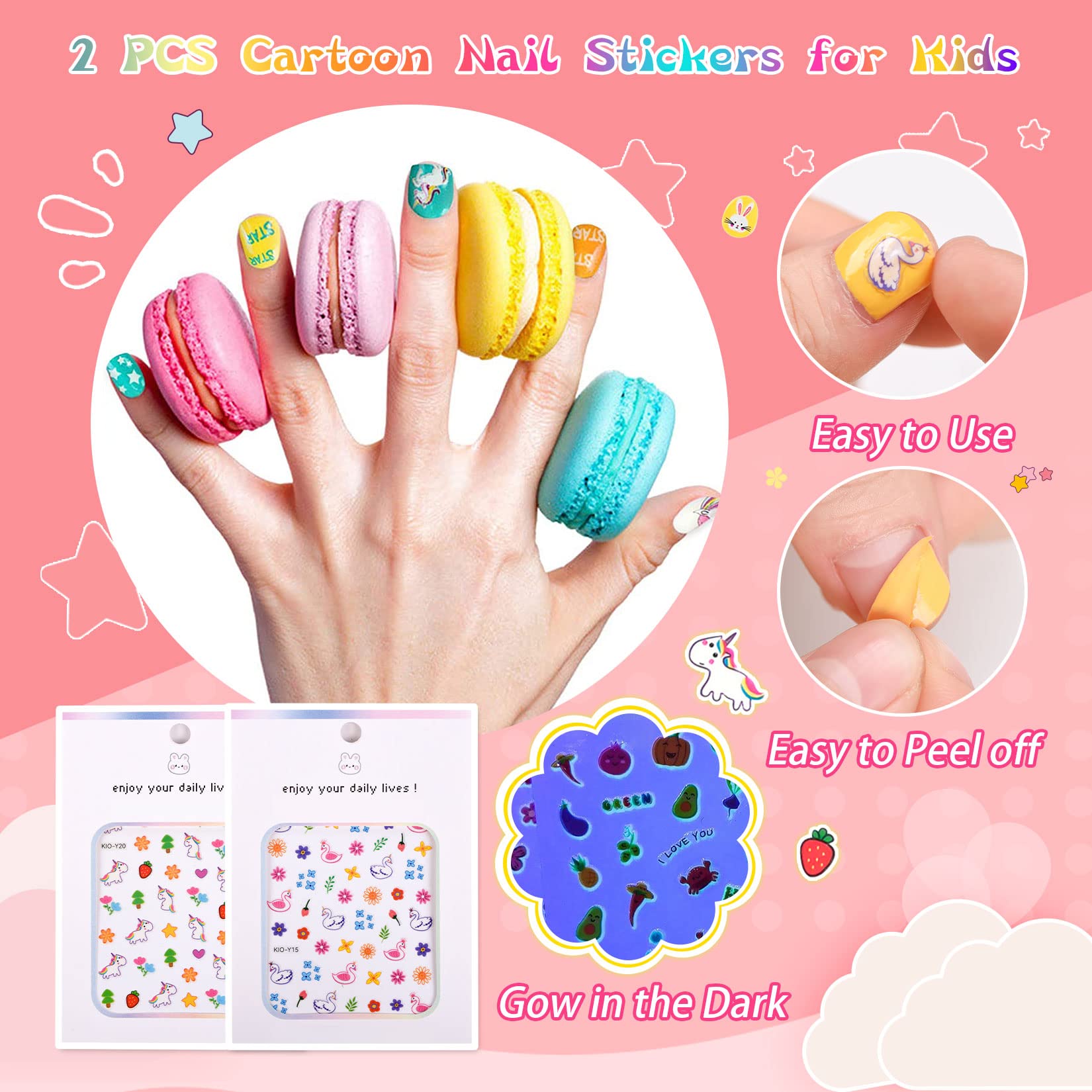 wakaniya glow-in-the-dark swan nail sticker for sparkly, age-appropriate nail art