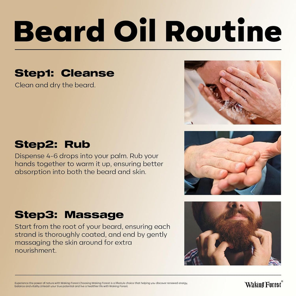Waking Forest vanilla beard oil on beard suggests smoother, softer facial hair.