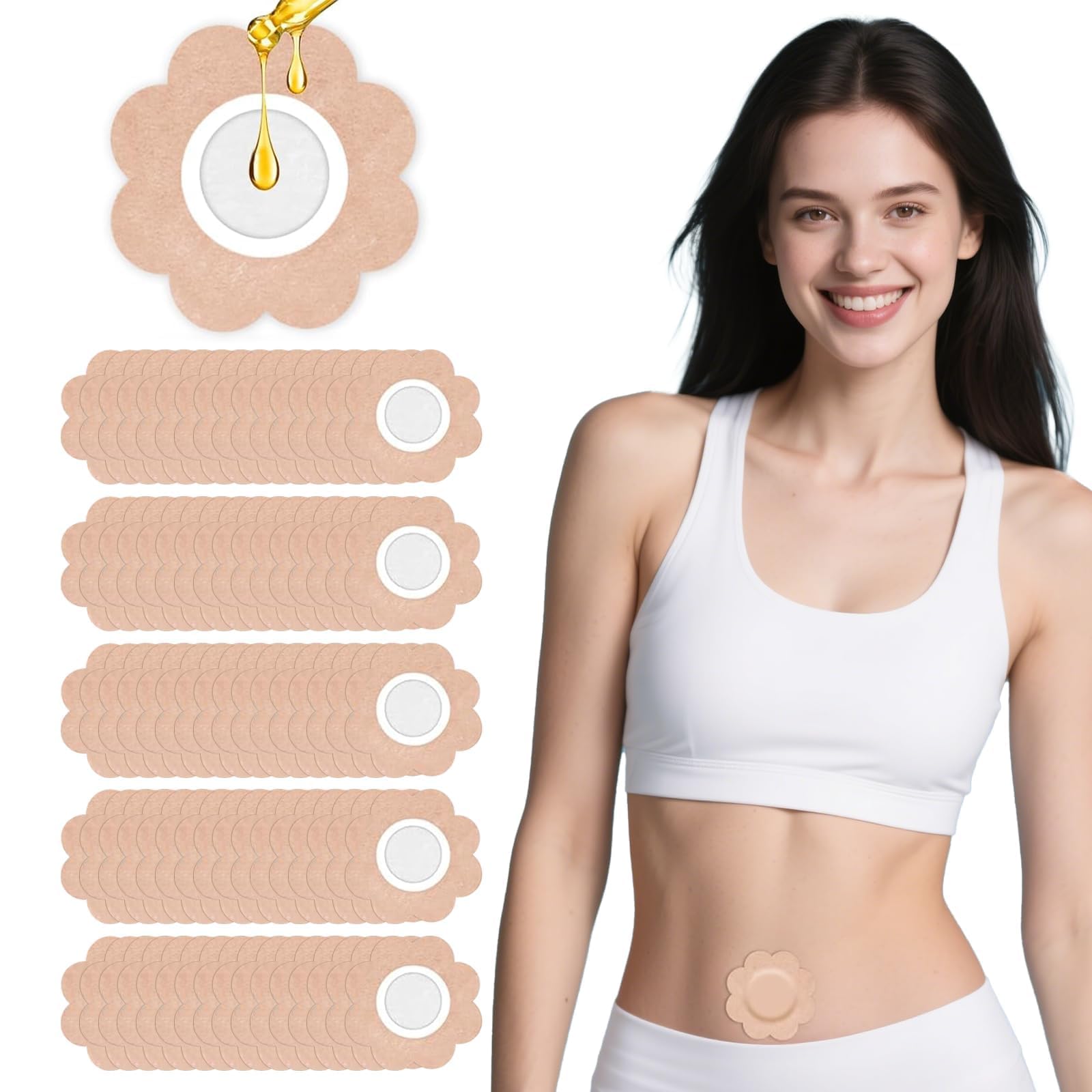 WALEJUC castor oil patches beige box for daily belly button care and mess-free wear.