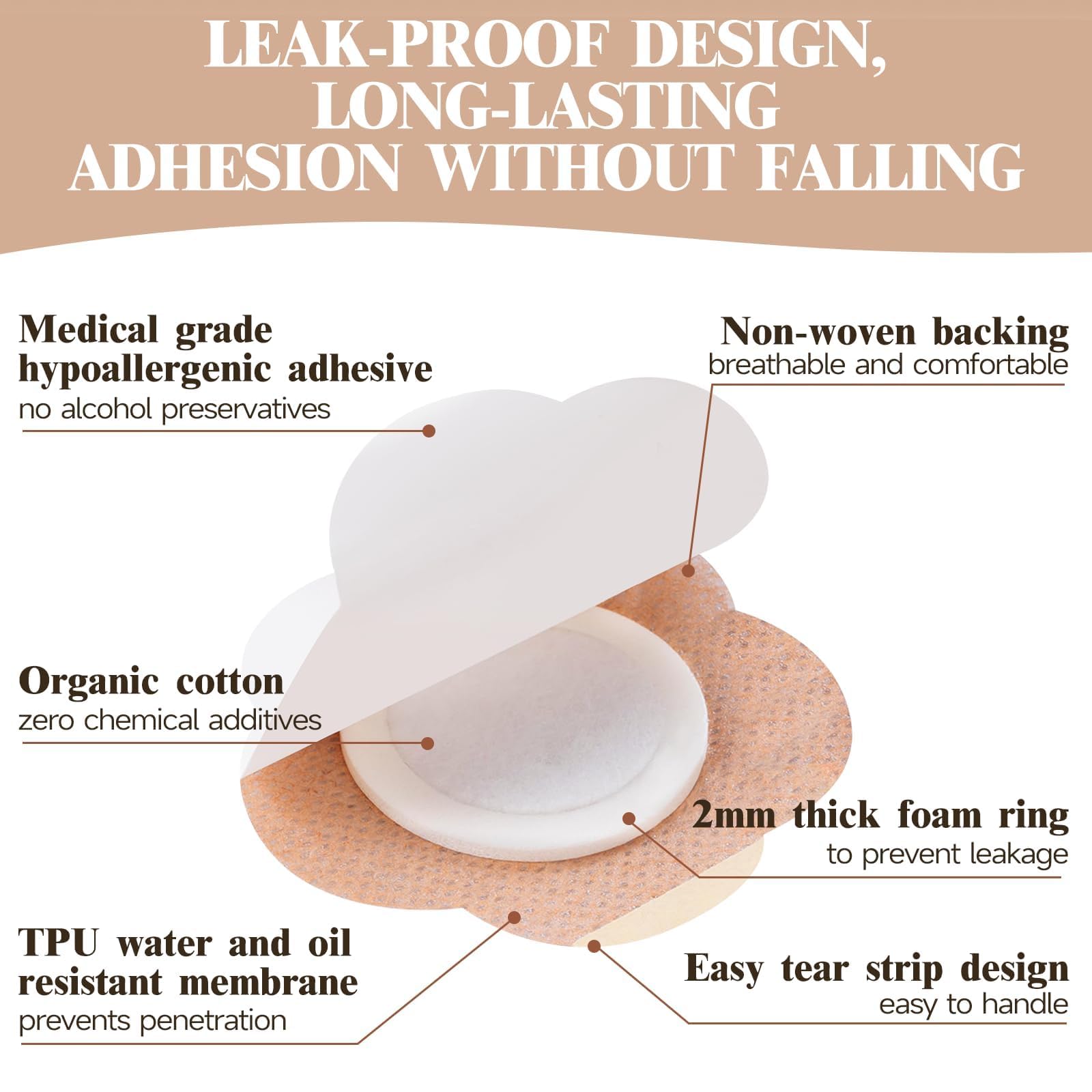 WALEJUC castor oil patches beige on belly button illustrates secure, comfortable adhesion.