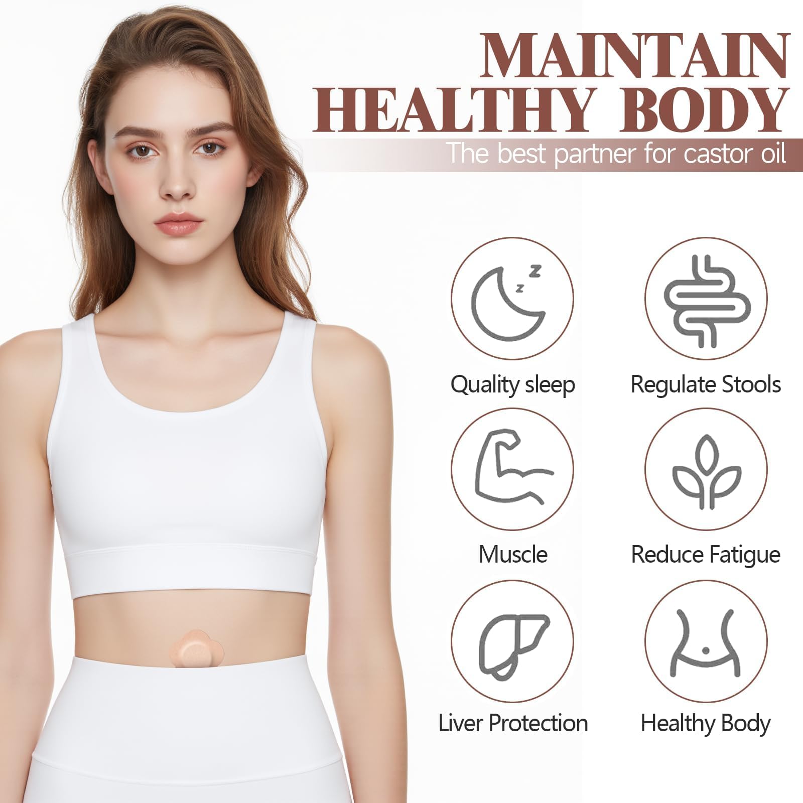 WALEJUC castor oil patches beige unfolded layout highlights breathable organic cotton.