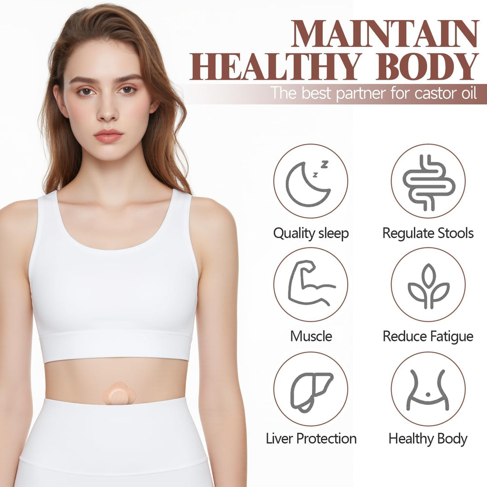 WALEJUC castor oil patches beige unfolded layout highlights breathable organic cotton.