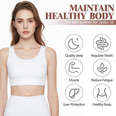 WALEJUC castor oil patches beige unfolded layout highlights breathable organic cotton.