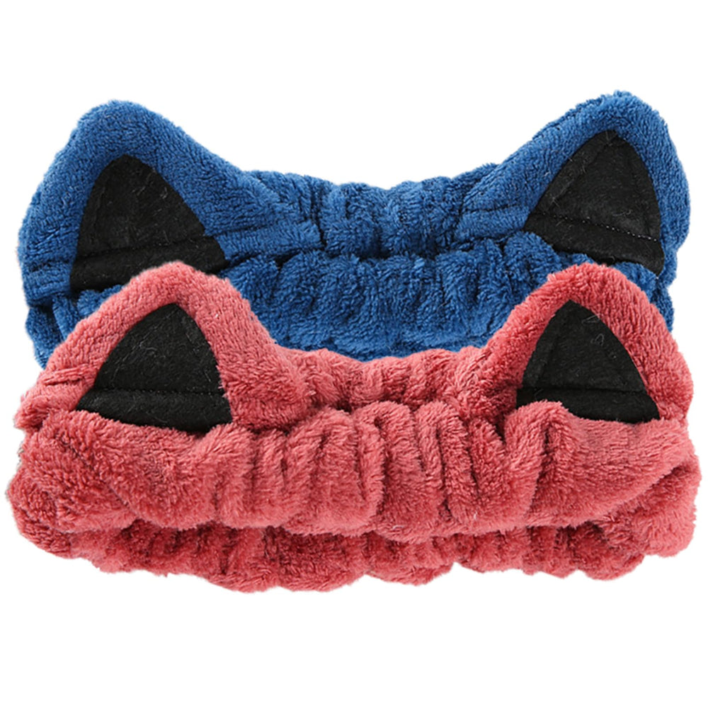 Waliah cat ears headband blue keeps hair away during skincare.