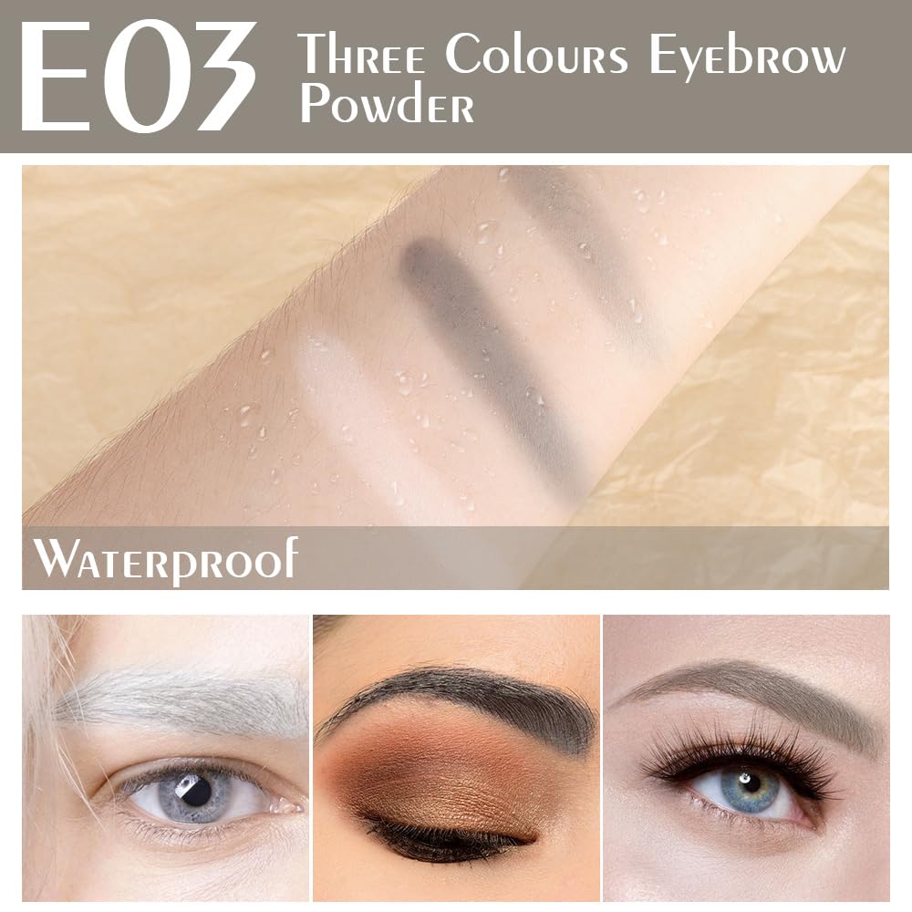 WanTuoluo brow palette swatches show three natural tones for defined brows.