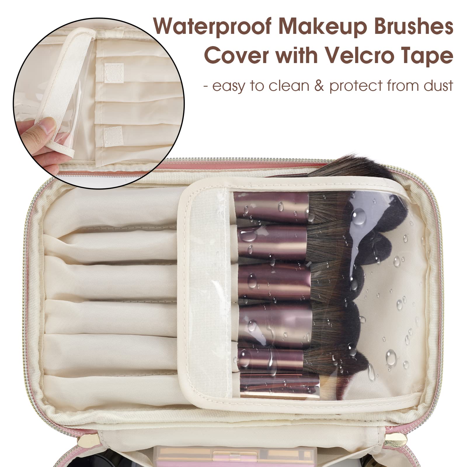 Wandering Nature makeup bag clear brush cover protects brushes during transit.