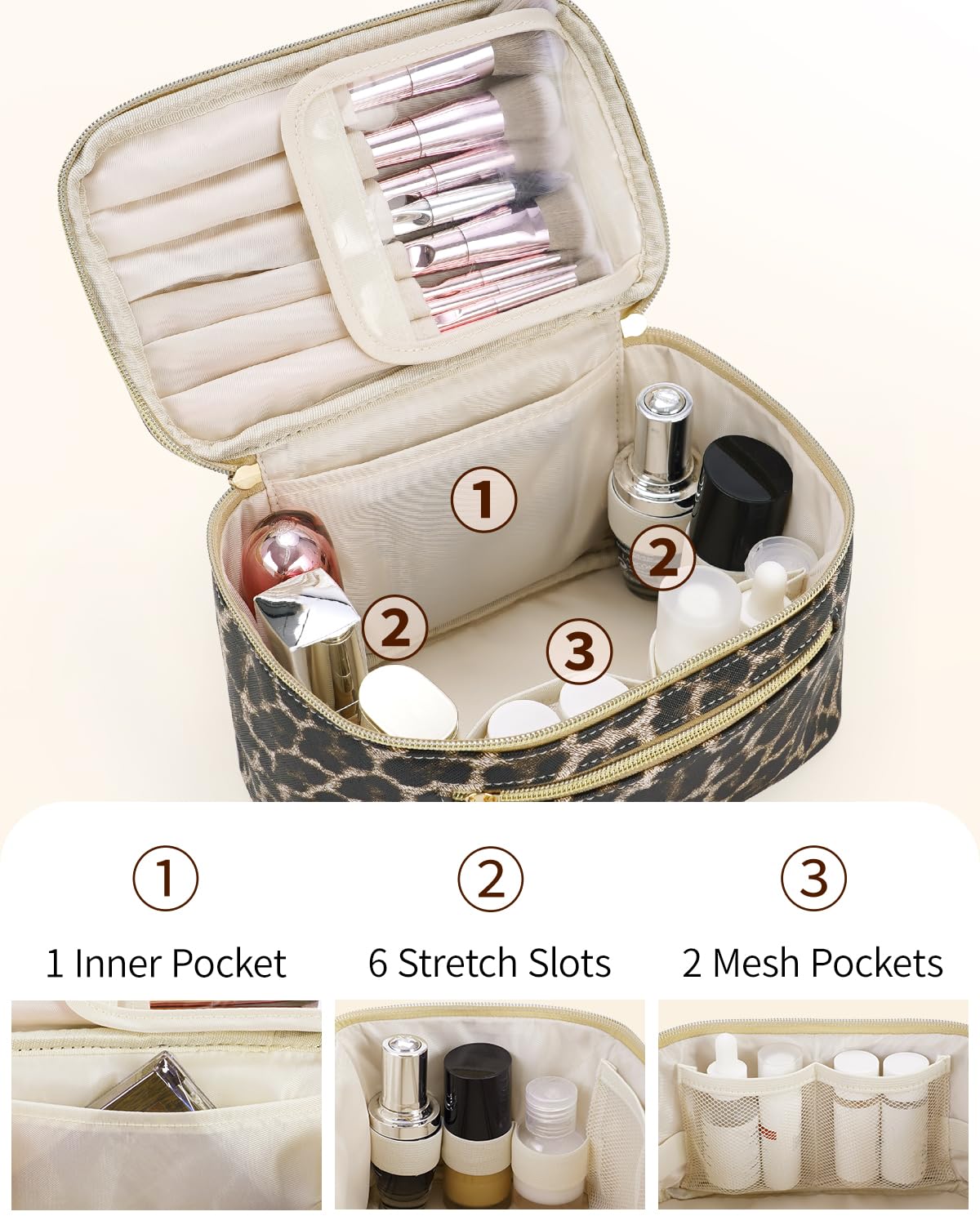 Wandering Nature makeup bag elastic-pockets-side for secure bottle storage.