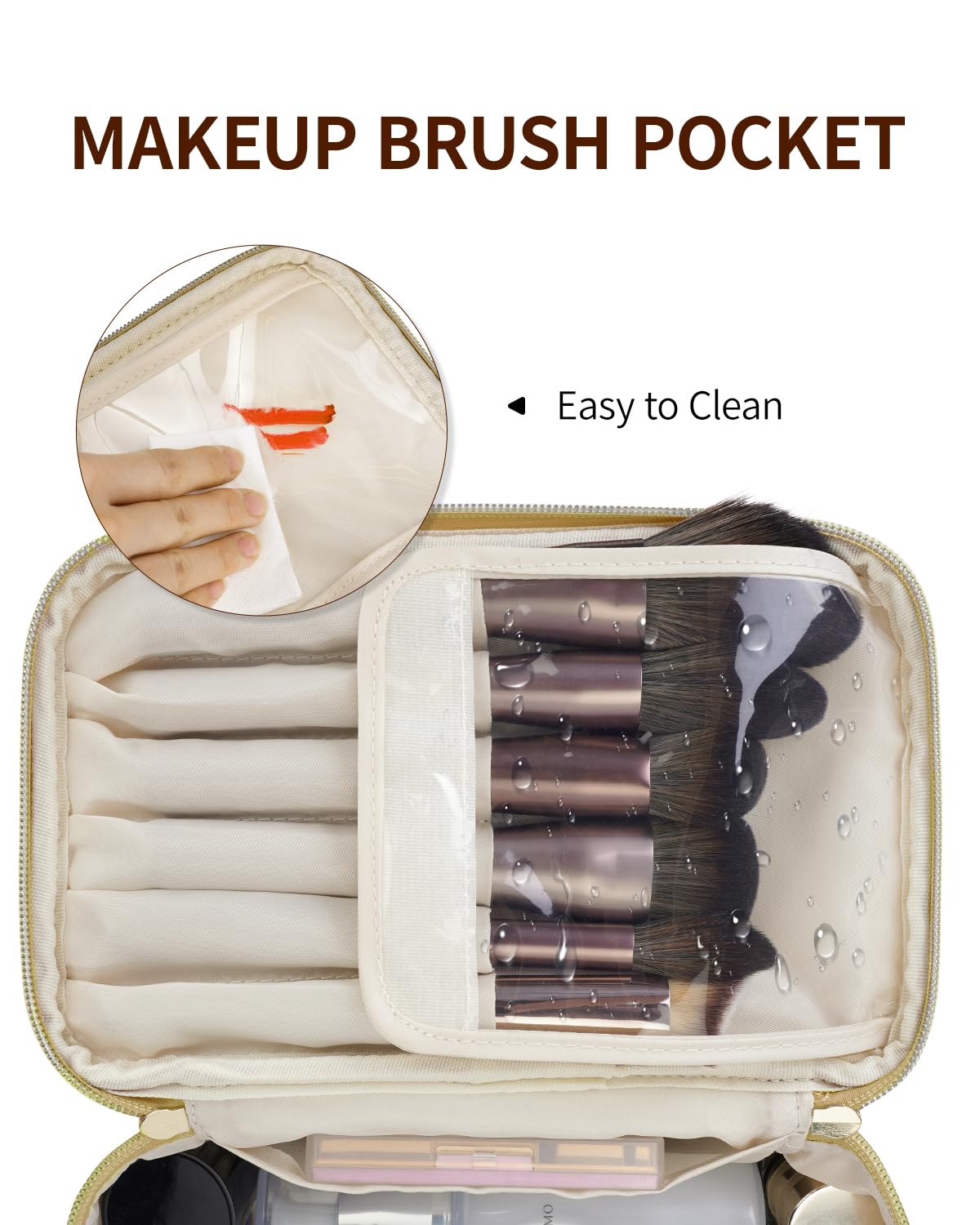 Wandering Nature makeup bag interior-organization reveals roomy space and side pockets.