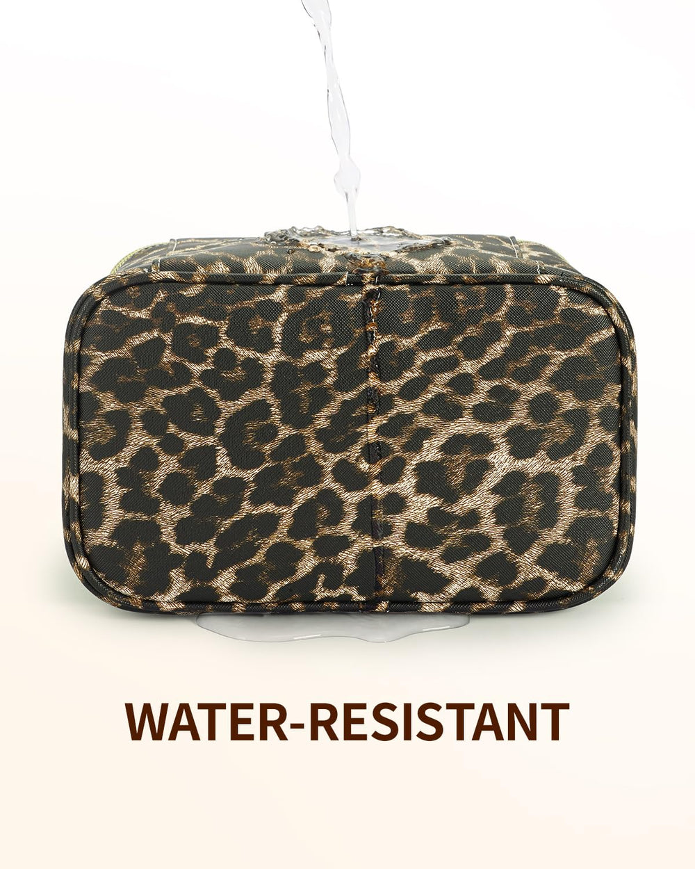 Wandering Nature makeup bag leopard-print design combines style with vegan-leather durability.
