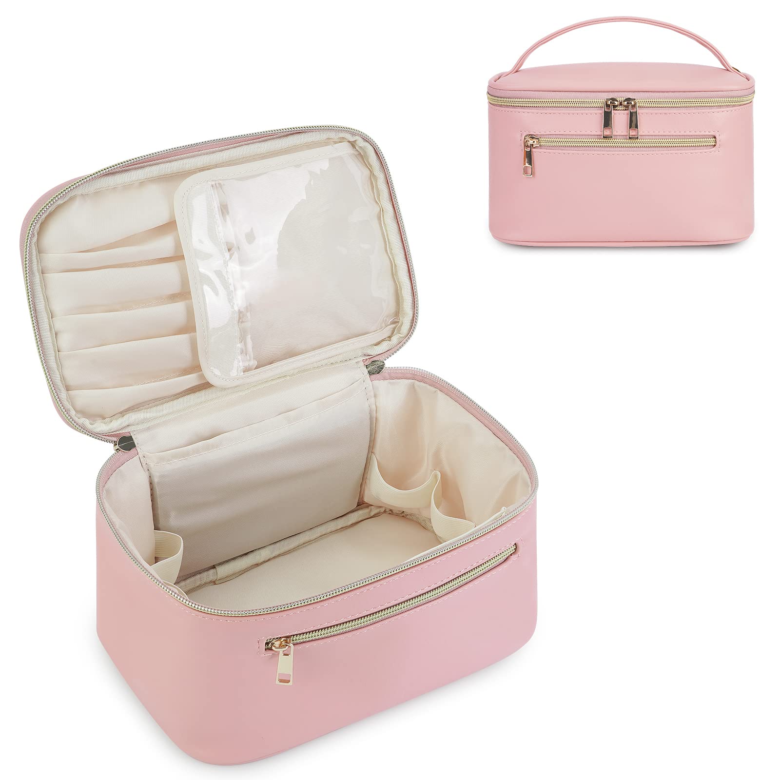 Wandering Nature makeup bag top flap with brush slots for organized travel.