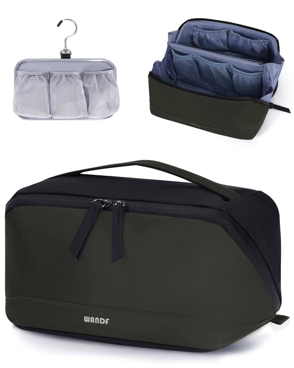WANDF toiletry bag army green hanging pouch enables quick access for on-the-go organization.