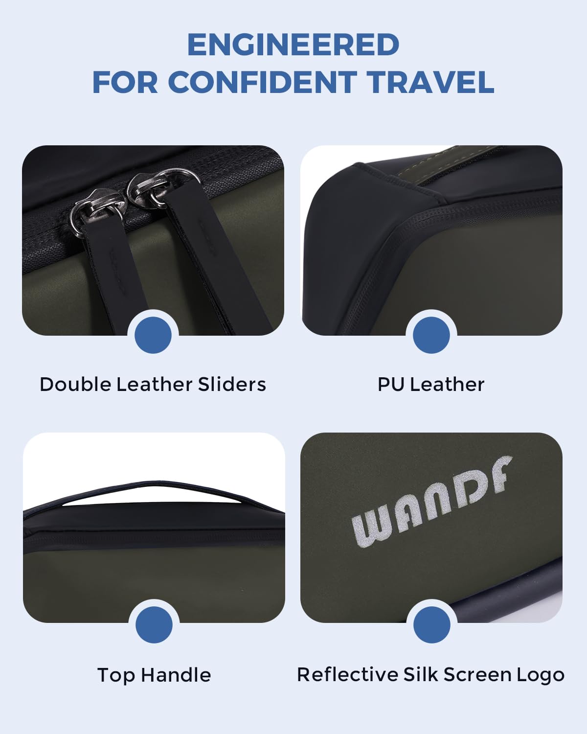 WANDF army green travel-ready design fits in luggage or gym bag with ease.