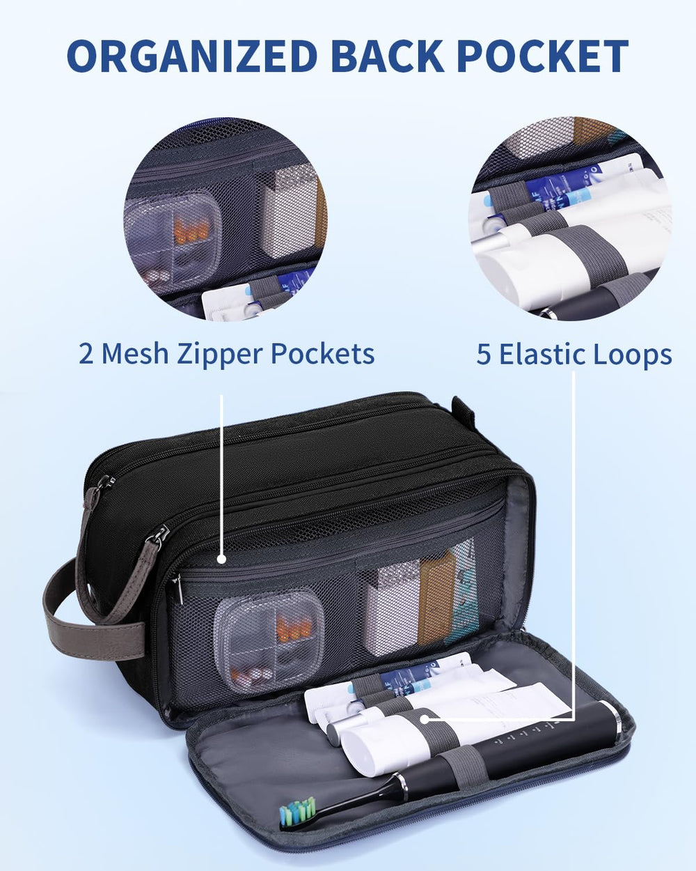 WANDF toiletry bag back layout reveals compact organization pockets