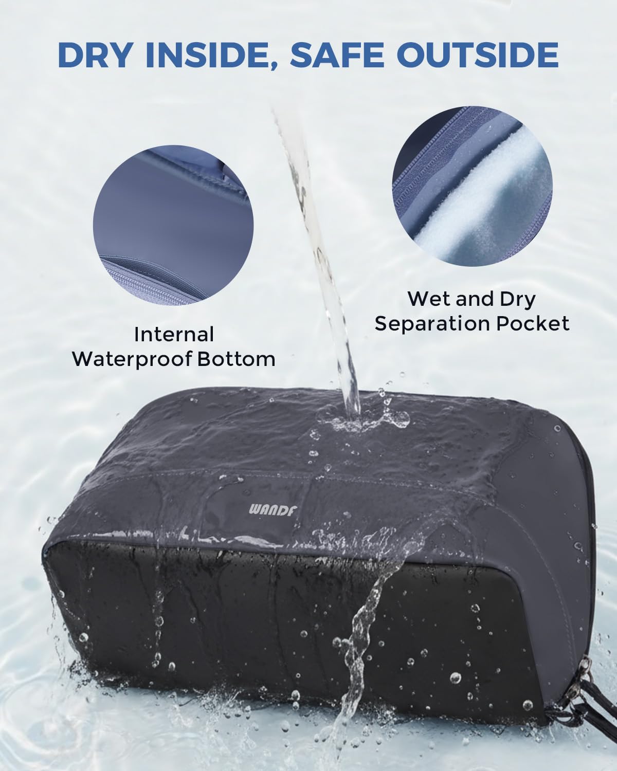 WANDF center waterproof compartment keeps damp items separate from dry items