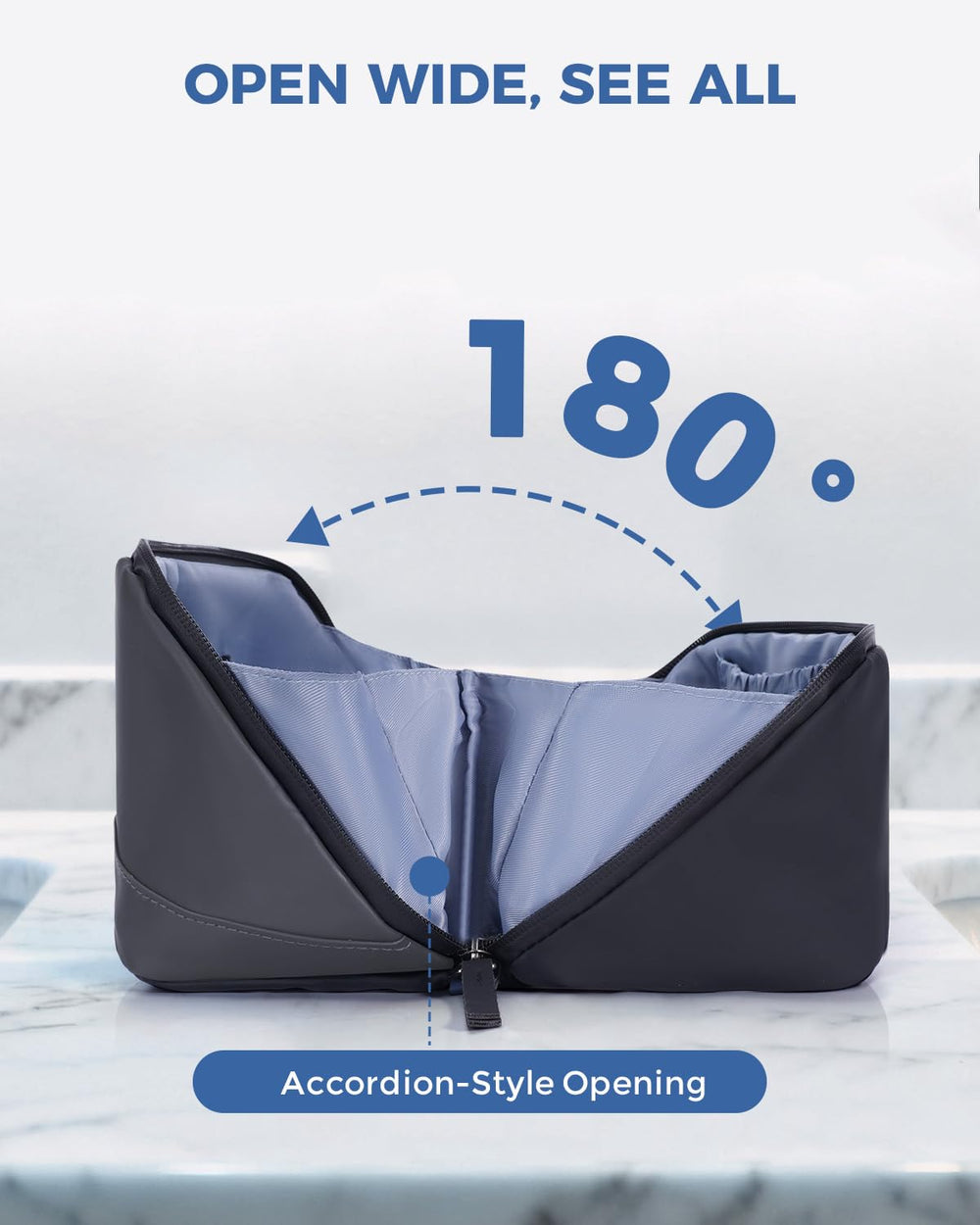 WANDF main compartment fits bottles and shavers with organized pockets