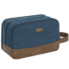 WANDF travel toiletry bag blue front view shows compact, organized design for on-the-go grooming.