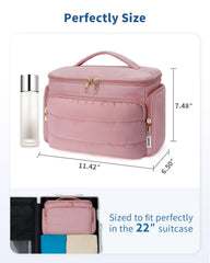 WANDF travel bag dusty pink divider layout keeps cosmetics organized during travel