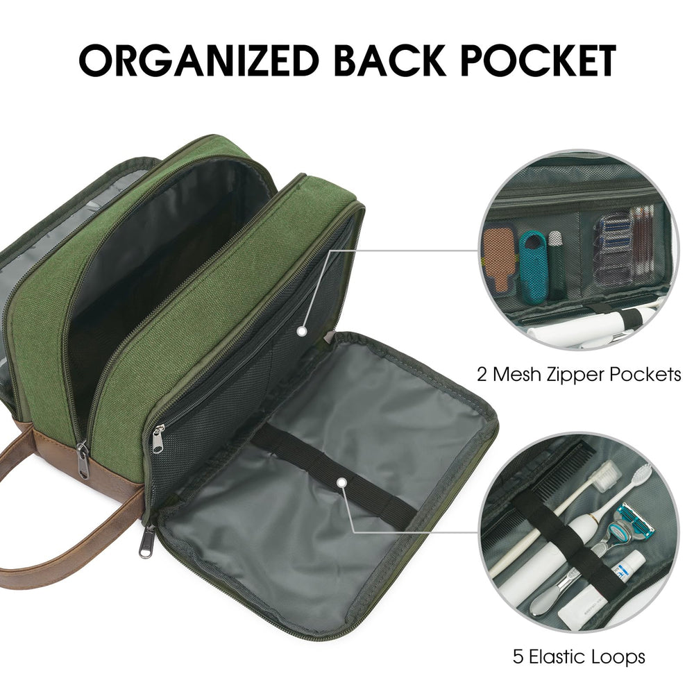 WANDF travel bag green leather-trim handle for easy carrying.