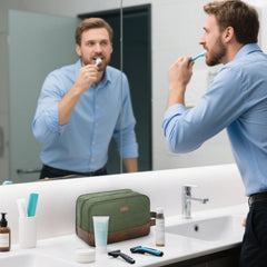 WANDF travel toiletry bag green open main compartment for easy packing.