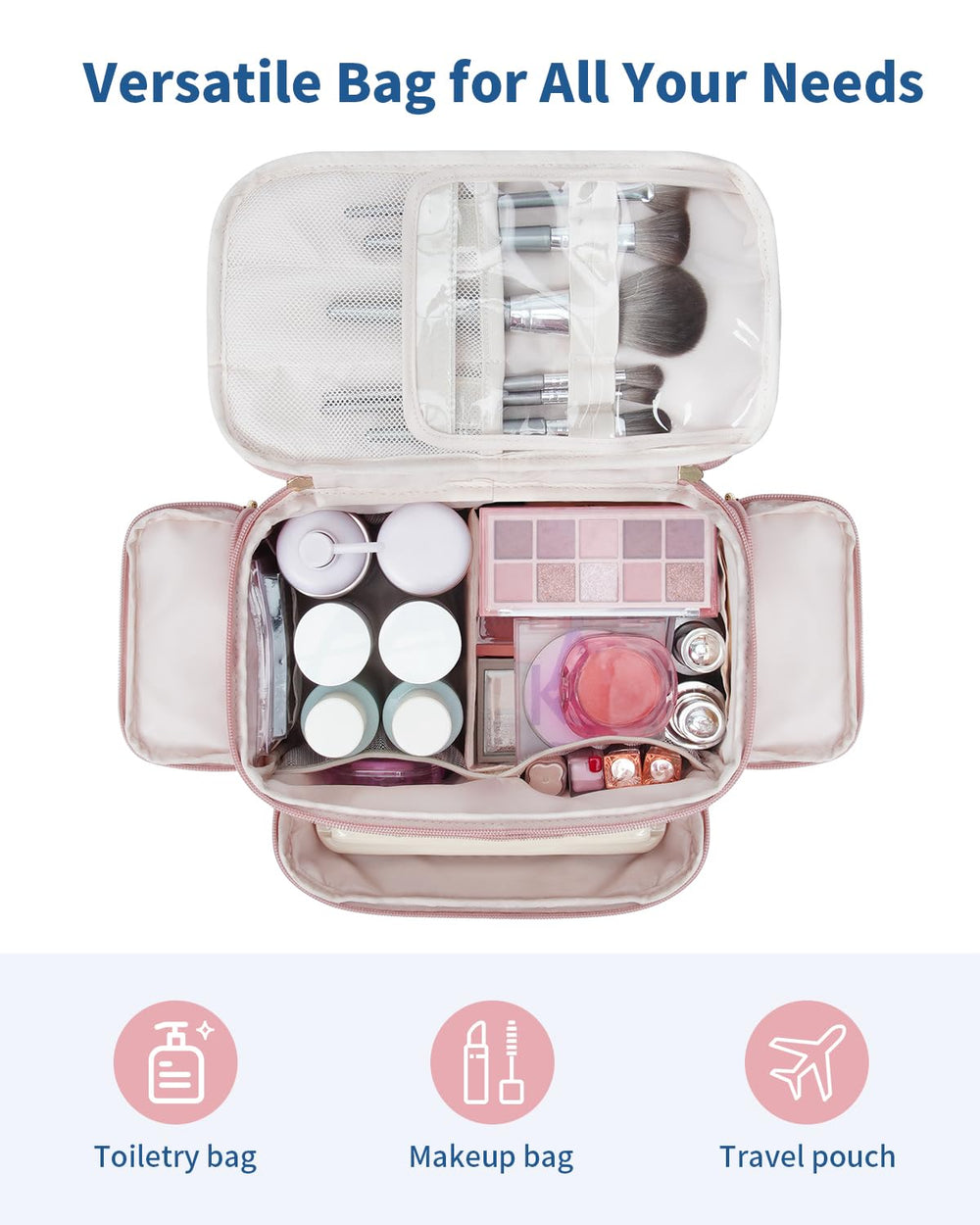 WANDF travel toiletry bag side pockets keep accessories neatly separated while on the move
