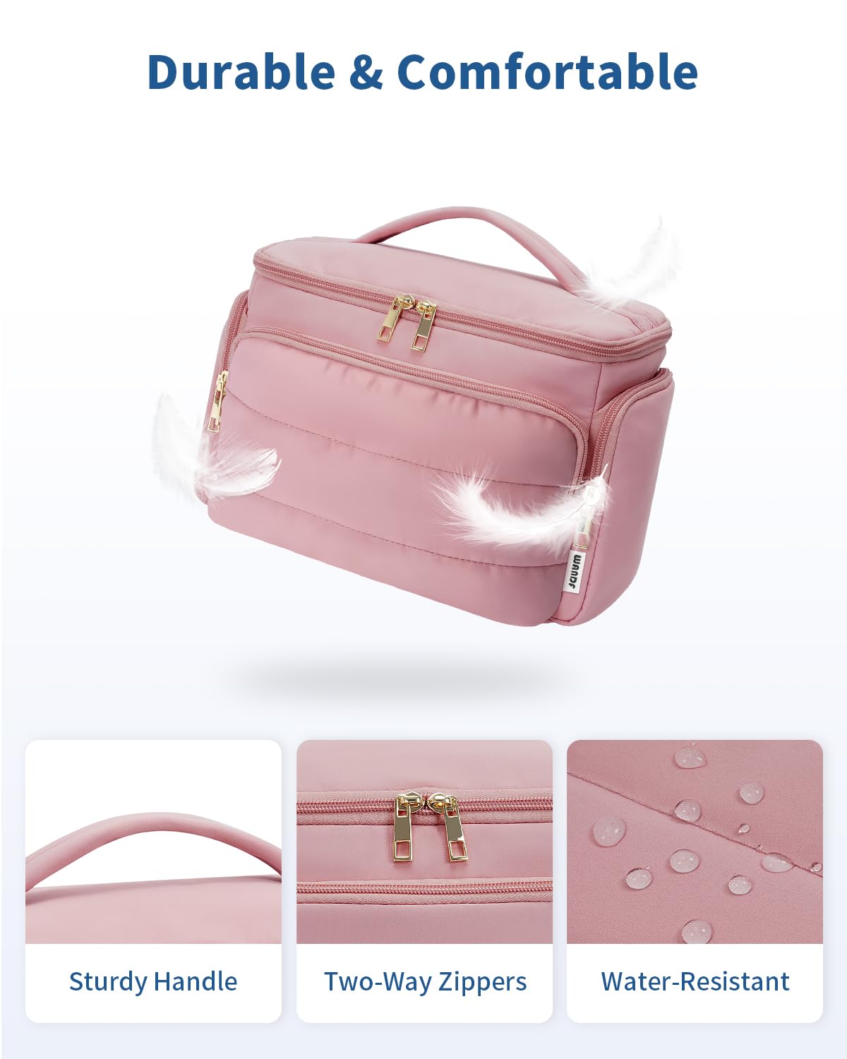 WANDF water-resistant quilted fabric protects contents while traveling in damp environments