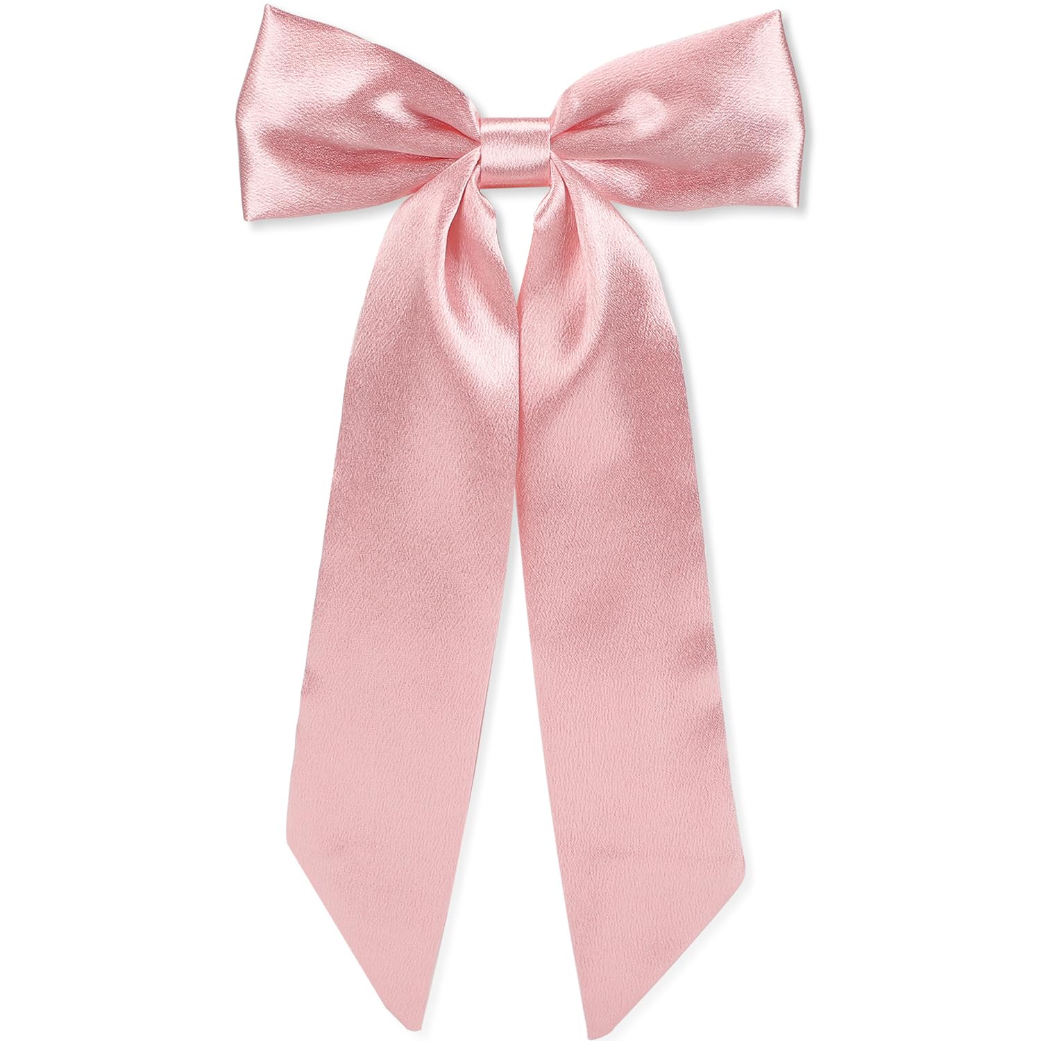 WantGor long-tail bow hair clip pink closeup satin secures thick hair