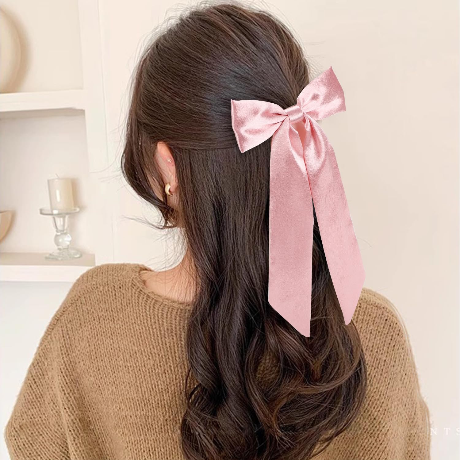 WantGor long-tail bow hair clip pink cosplay party accessory