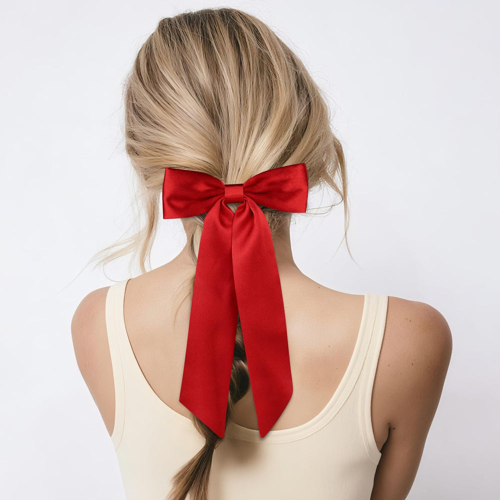WantGor red satin hair bow clip adds festive flair to party styles.