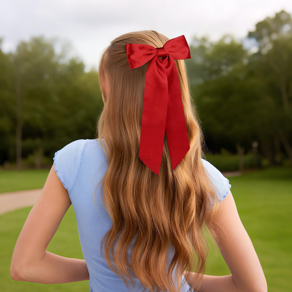 WantGor long-tail bow clip red enhances bridal or cosplay hairstyles.