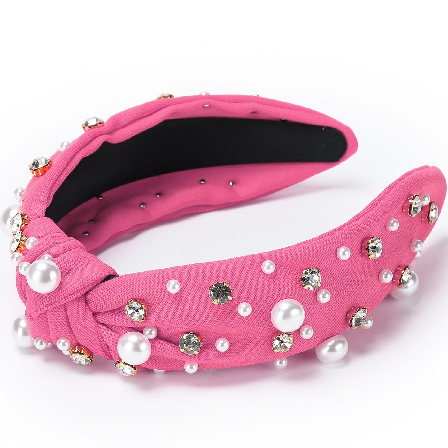 WantGor Pearl Knotted Headband rhinestone embellishments catch light for events