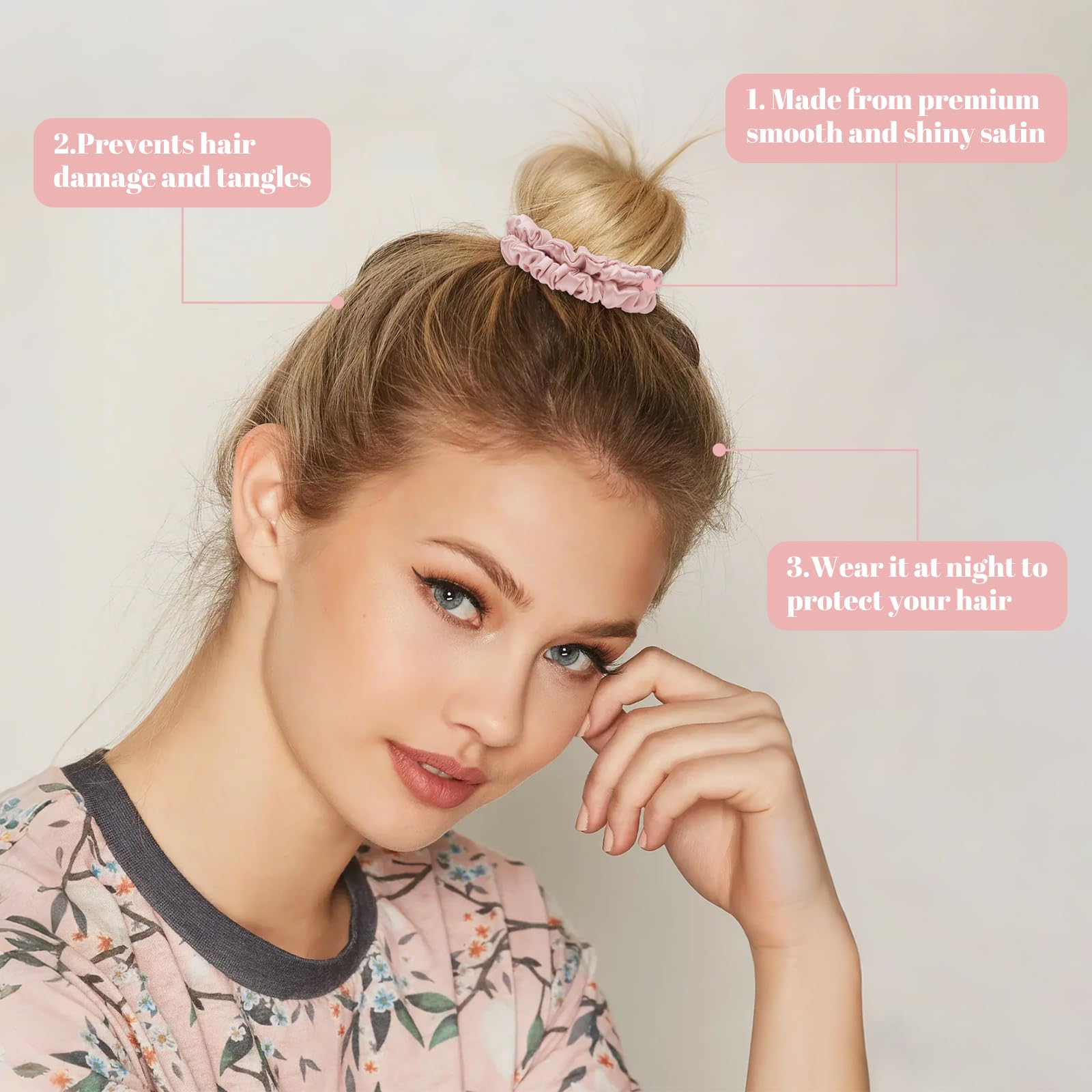 WantGor silk scrunchies light pink color adds subtle charm for outfits.