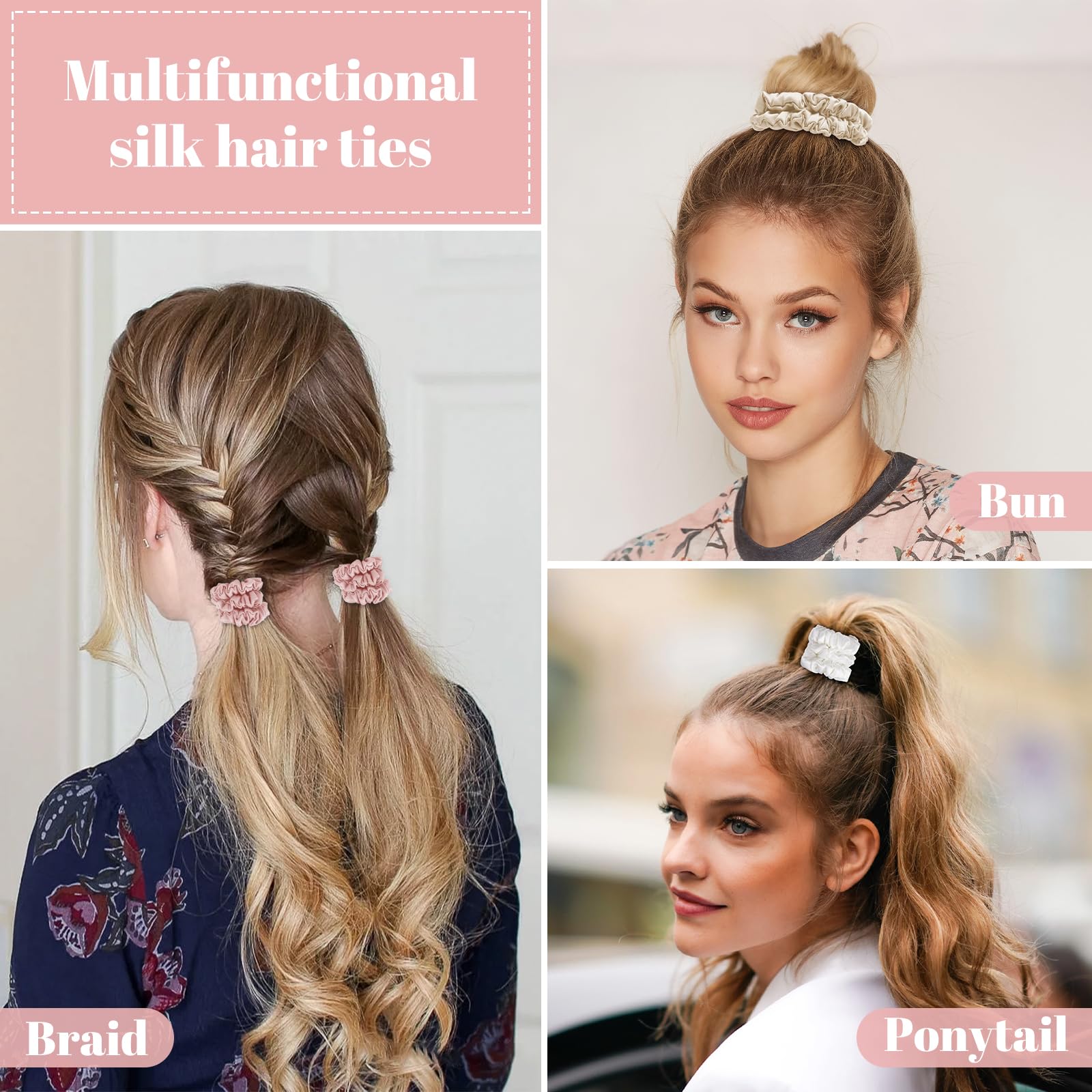 WantGor silk scrunchies white color keeps hair smooth overnight.
