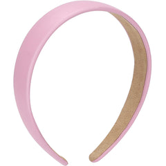 WantGor 1inch PU leather headband pink side view for secure styling