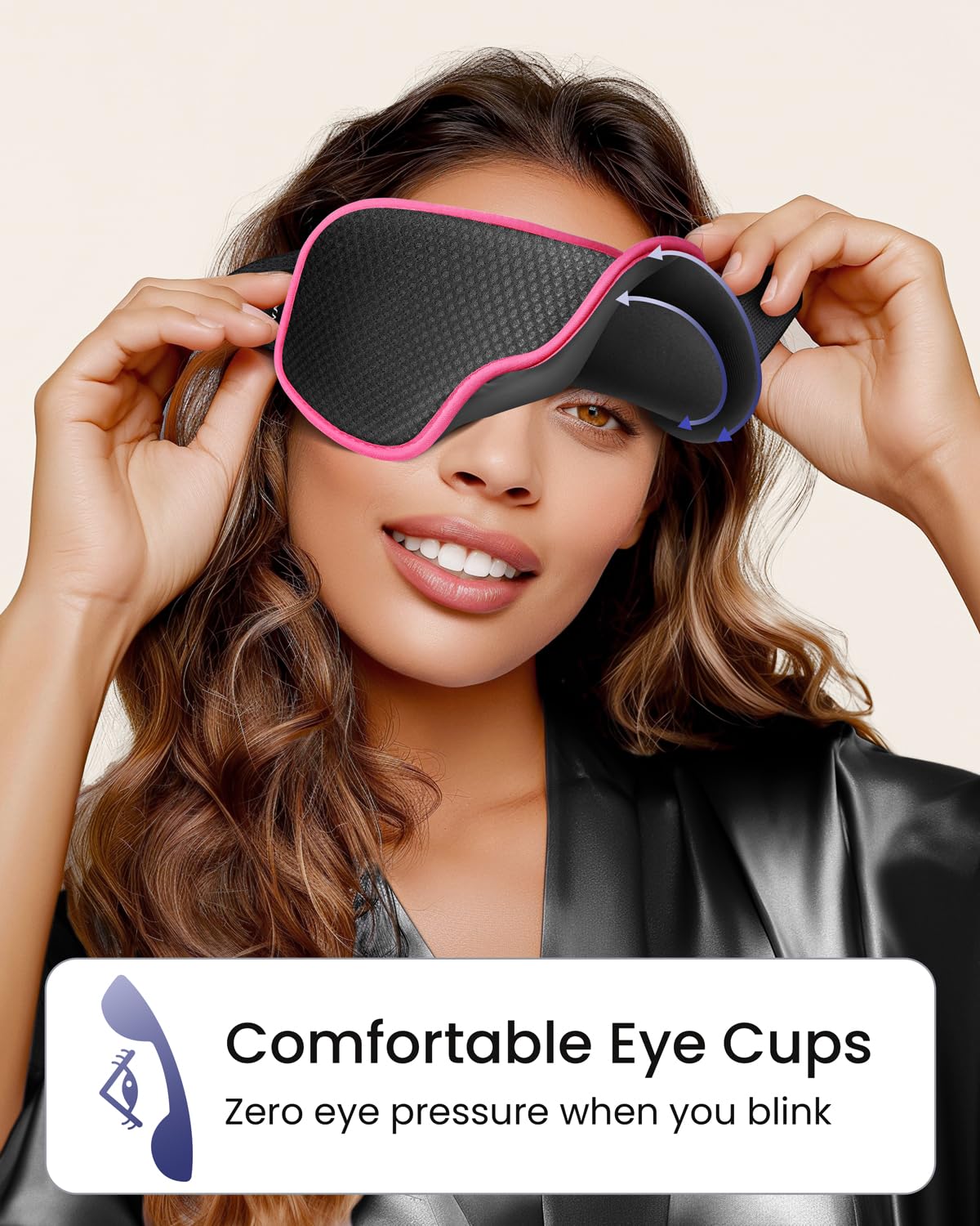 WAOAW Sleep Mask with wide eye space for eyelids on long flights.