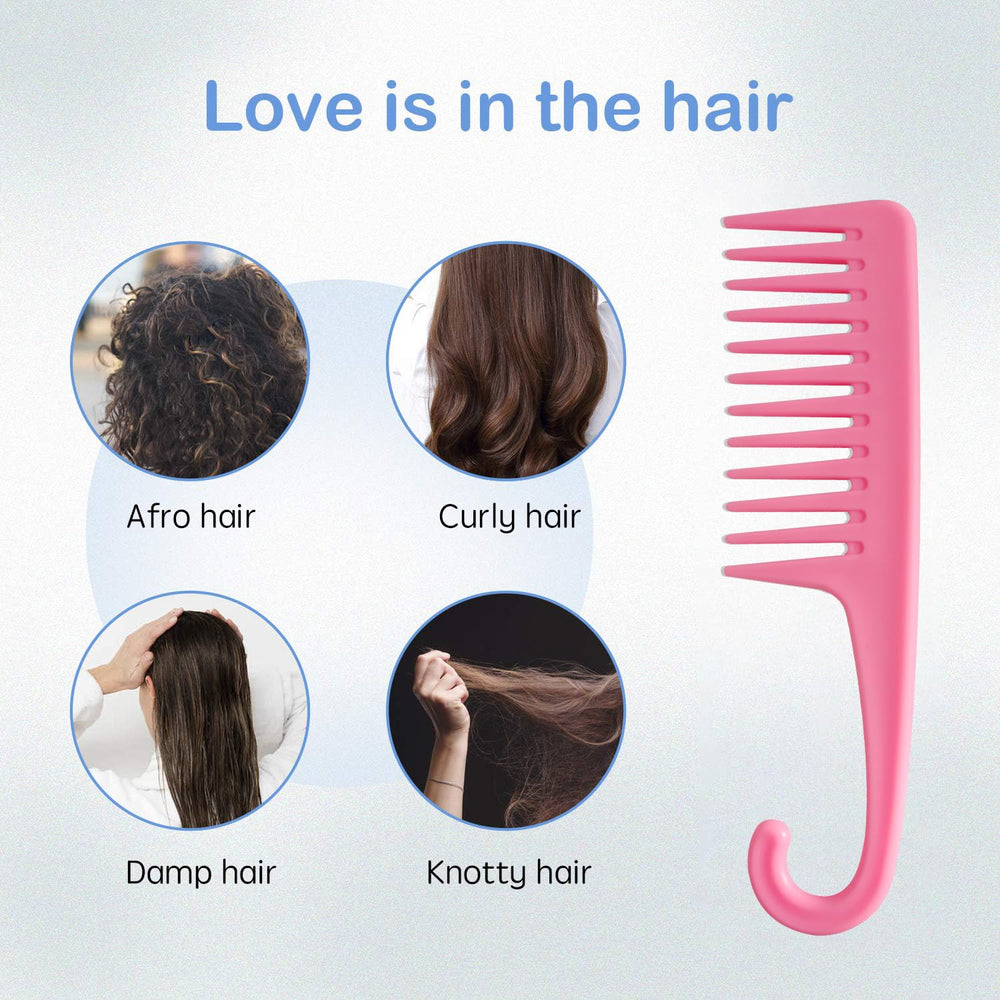 Wapodeai wide-tooth comb with hook keeps shower routine organized.