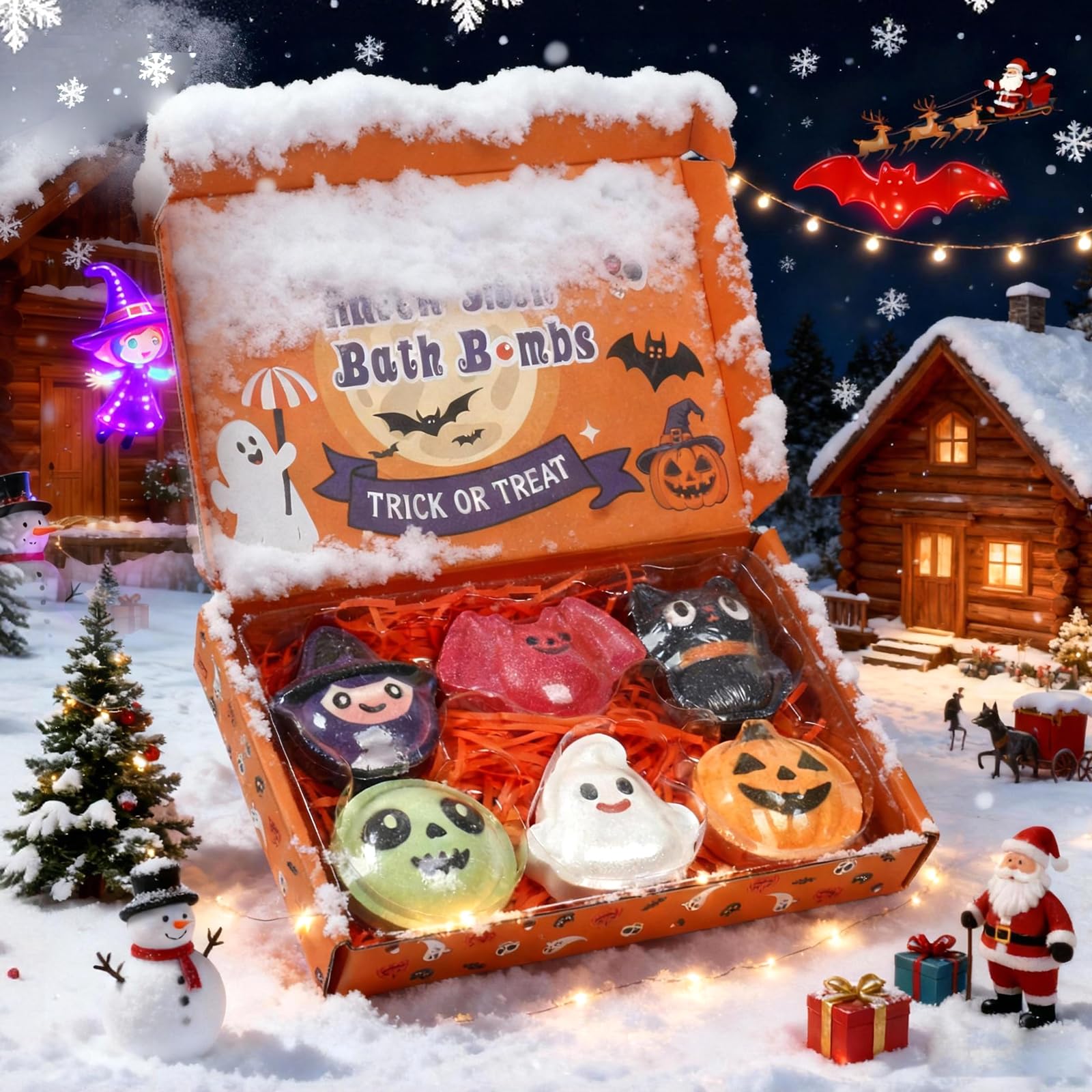 WARMLIFE Halloween bath bomb bat shape bursts dark color for a cozy bath ritual