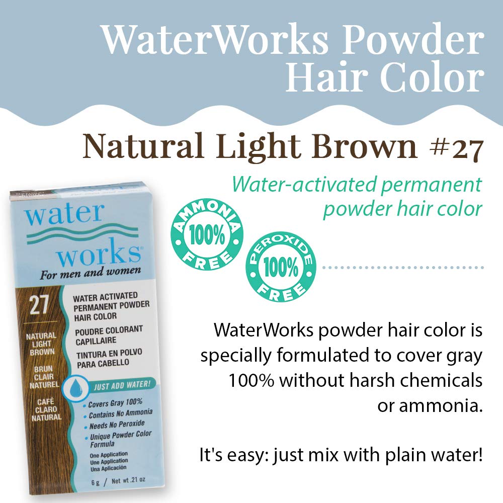 Water Works hair color powder application on hair demonstrates simple root touch-ups.