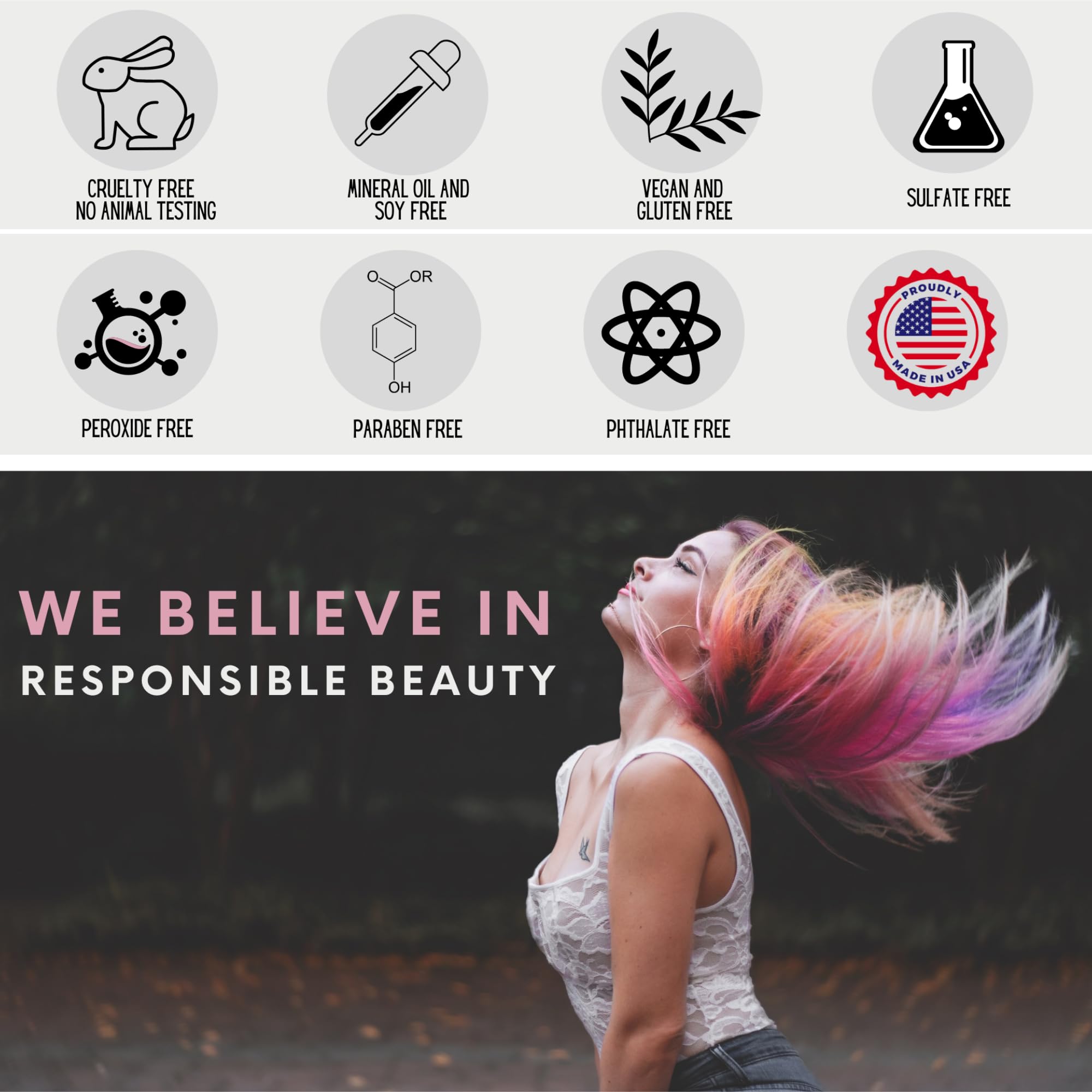 Watercolors Copper shampoo packaging communicates cruelty-free, clean formula.