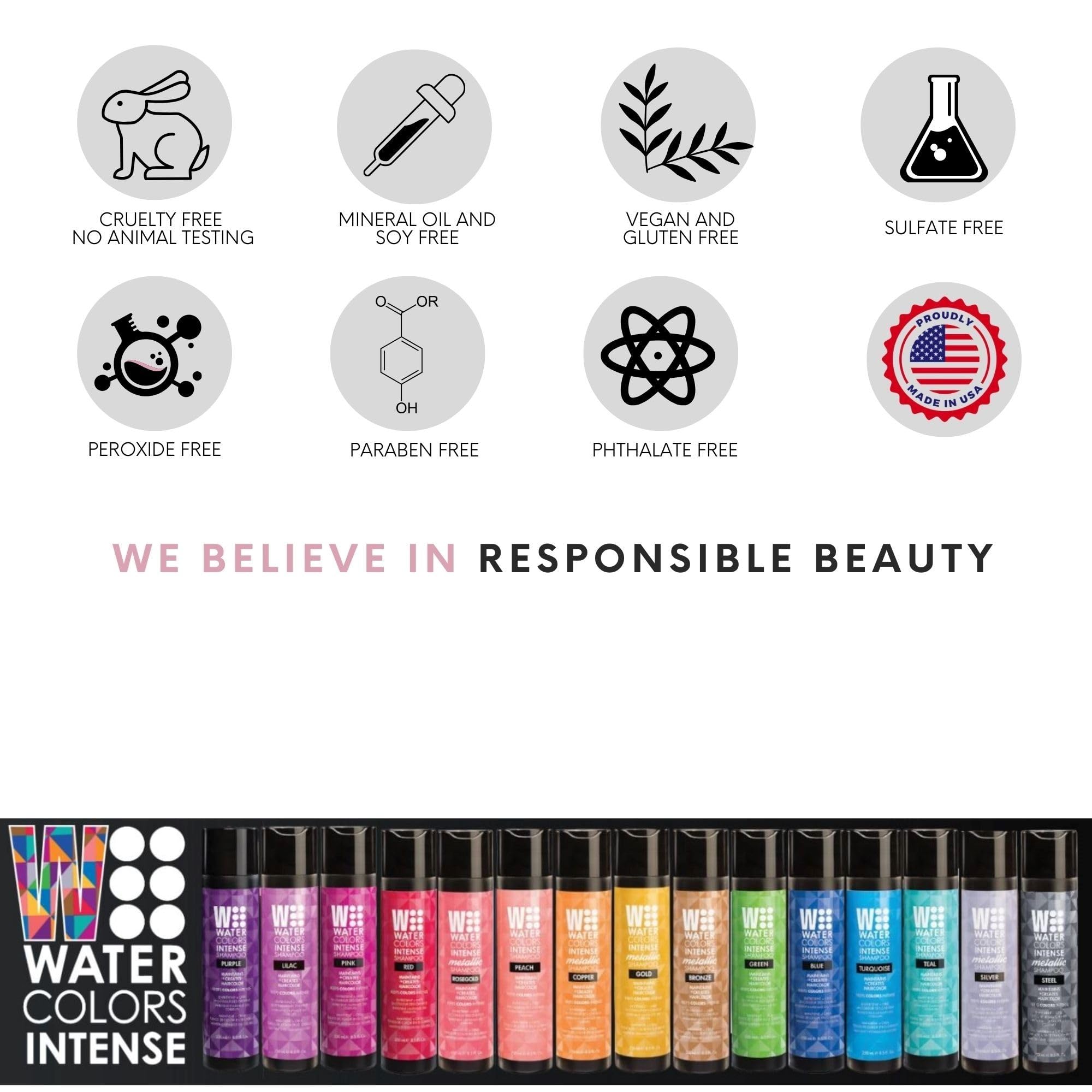 Watercolors direct-dye shampoo shows conditioning-rich color on strands.