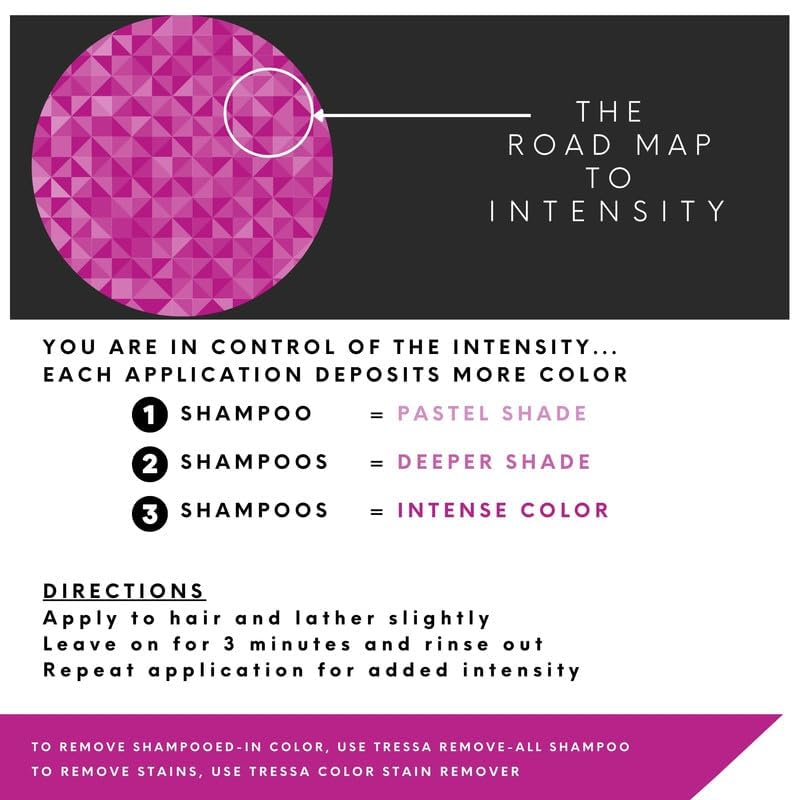 Watercolors pink shampoo application shows time options for subtle or bold tint.