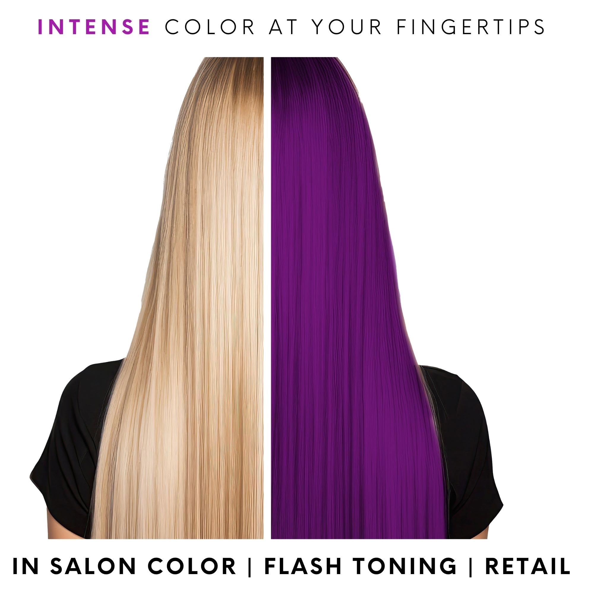 Watercolors purple hair swatch reveals true tone and fade protection.