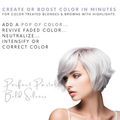 Watercolors Silver shampoo pump demonstrates easy use for quick color refresh during showers.