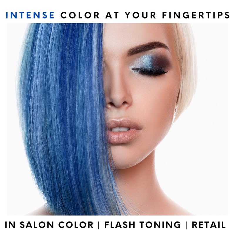 Watercolors intense blue hair swatches demonstrating color deposit