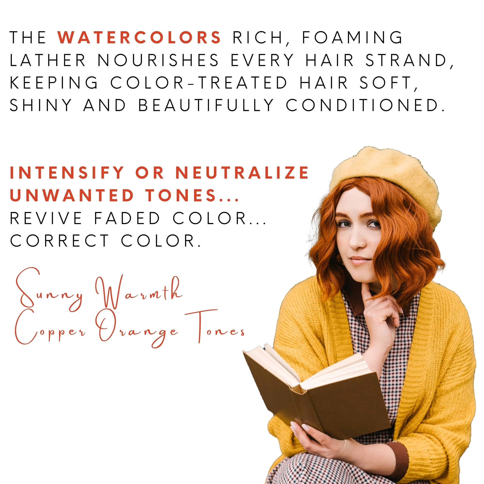 Watercolors by Tressa liquid copper shampoo lather shown, boosts vibrant tones
