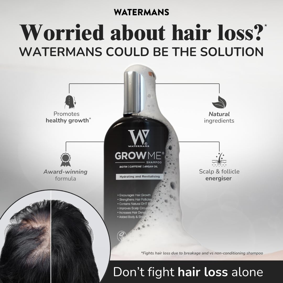 Watermans Grow Me sulfate-free formula emphasizes gentle cleansing without harsh chemicals